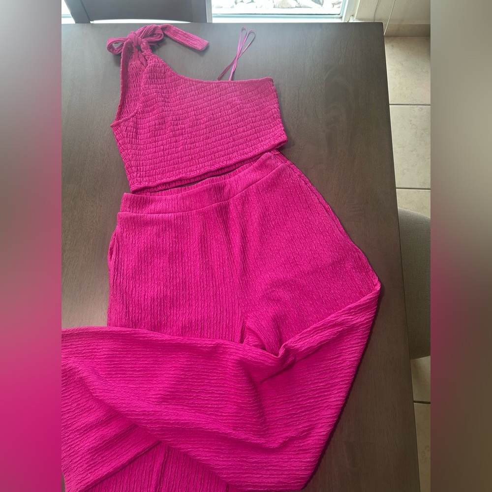 Hot Pink Ribbed Two Piece with Stretchy Fit